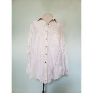 We The Free Women's M Oversized Shirt White Fringe Cotton Button Up Free People